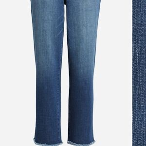 Blue Ankle Cropped Jeans with Frayed Hem